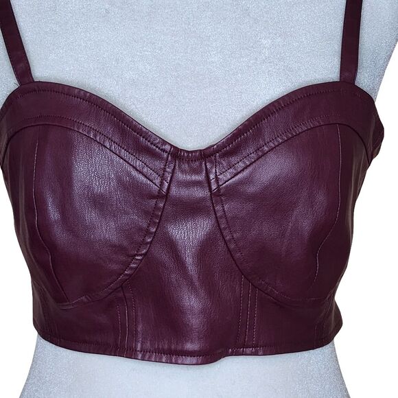 Future Collective Faux Leather Cropped Bustier Top Burgundy Wine Women's Medium - Picture 3 of 12